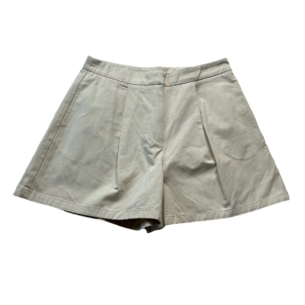 Lucy Paris Shorts Womens L Beige Dania Pleated High Waisted Minimalist Preppy